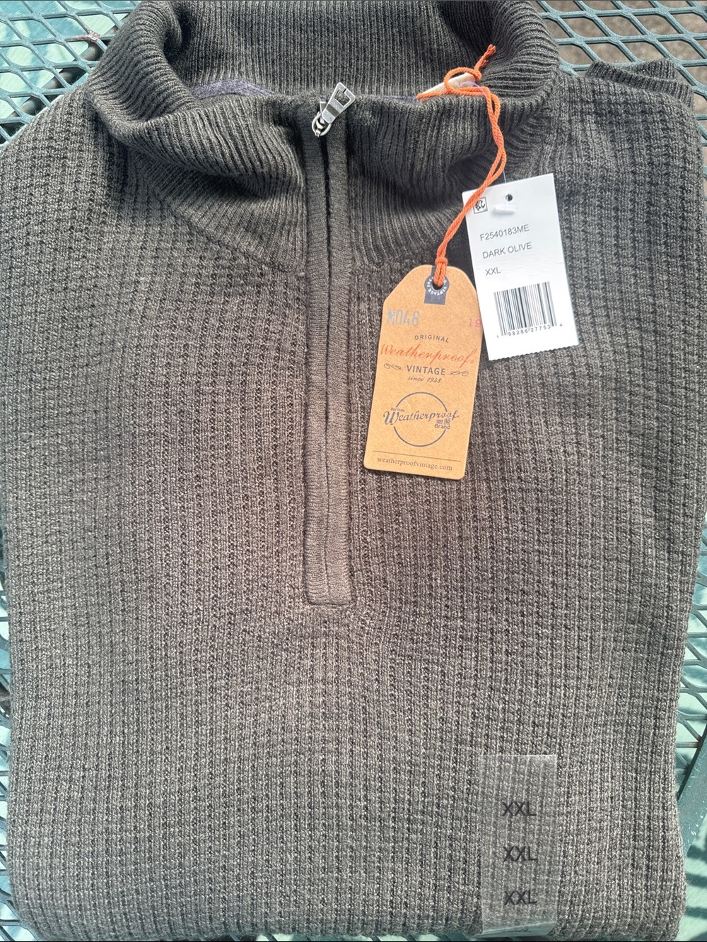 Weatherproof Men's Dark Olive Half-Zip Sweater Pullover  SZ XXL